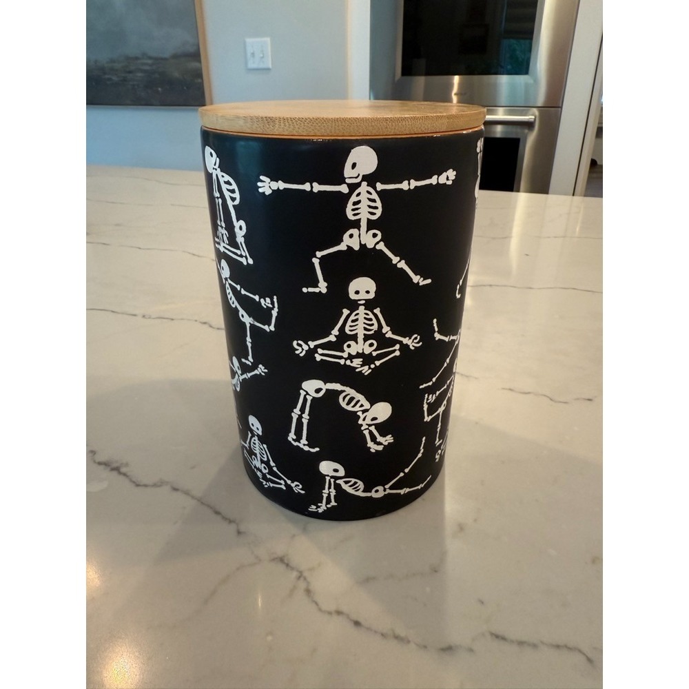 Eli+Ana Halloween Namaste‎ SKELETON Yoga Poses Ceramic Covered Canister 7.5" NEW - Picture 5 of 5